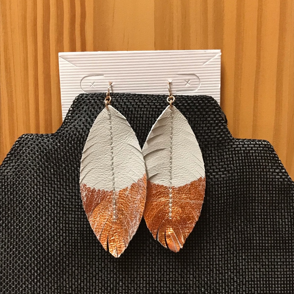 CHRISTMAS SALE Feather Grey & Rose Gold Earrings